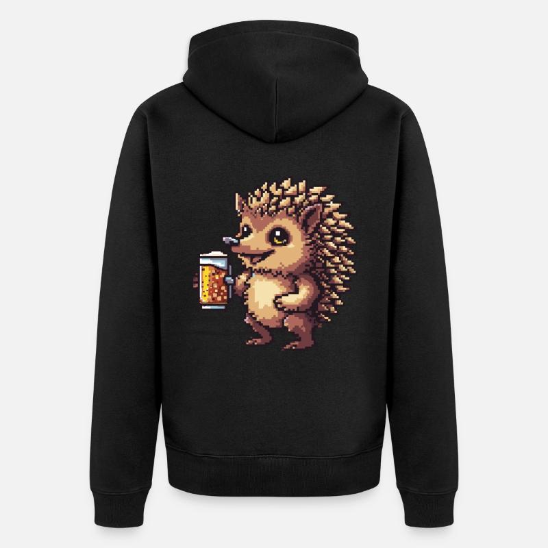 Igel Pixel Bier - Unisex Premium Bio Zip Hoodie - Schwarz