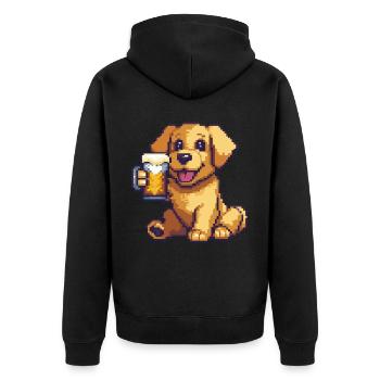 Golden Retriever Hunde Pixel Bier Lustig - Unisex Premium Bio Zip Hoodie - Schwarz - Hinten - Nico (187cm)