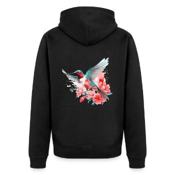 Kolibri Blumen Vogel Tier Kunst Aquarell Bunt - Unisex Premium Bio Zip Hoodie - Schwarz - Hinten - Nico (187cm)