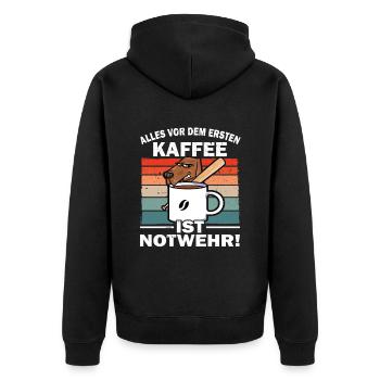 Alles vor dem ersten Kaffee - Bürohumor - Unisex Premium Bio Zip Hoodie - Schwarz - Hinten - Nico (187cm)