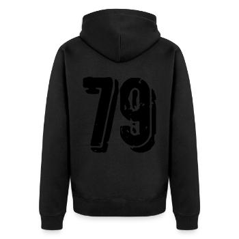 79 Zahl Trikot - Unisex Premium Bio Zip Hoodie - Schwarz - Hinten - Nico (187cm)