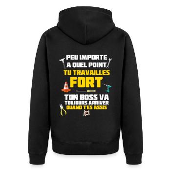 Je Travailles Fort Cadeau Humour Chantier - Veste à capuche bio Premium Unisexe - noir - Dos - Nico (187cm)