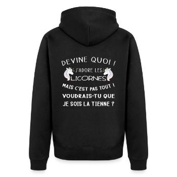 Devine quoi ! Je t'adore je veux être ta licorne ! - Veste à capuche bio Premium Unisexe - noir - Dos - Nico (187cm)