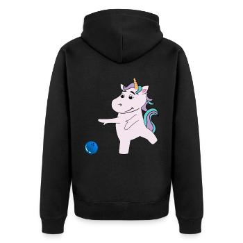 Einhorn spielt Bowling - Unisex Premium Bio Zip Hoodie - Schwarz - Hinten - Nico (187cm)