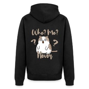 Who, me? Never - Erschrockene Katze - Unisex Premium Bio Zip Hoodie - Schwarz - Hinten - Nico (187cm)
