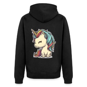 Einhorn Bunt Farben Süß Niedlich Cartoon Comic - Unisex Premium Bio Zip Hoodie - Schwarz - Hinten - Nico (187cm)