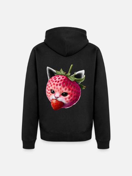 Strawberry cat - Unisex Premium Organic Zip Hoodie - black
