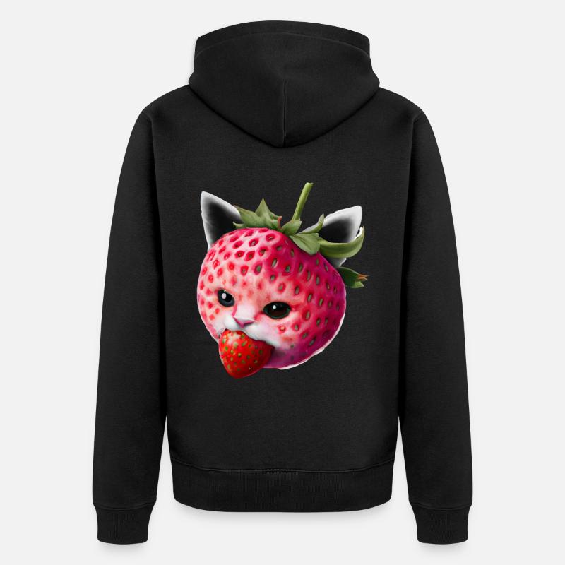 Erdbeerkatze - Unisex Premium Bio Zip Hoodie - Schwarz