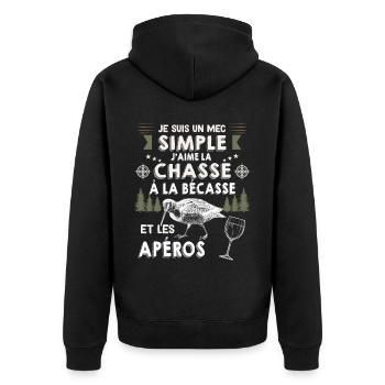 Bécasse Apéro Humour chasseur de Petits Gibiers - Veste à capuche bio Premium Unisexe - noir - Dos - Nico (187cm)