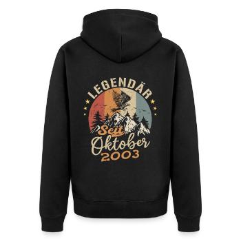 Legendär seit Oktober 2003 - 2003 - Unisex Premium Bio Zip Hoodie - Schwarz - Hinten - Nico (187cm)