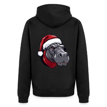 Nilpferd Kopf Weihnachten Portät - Unisex Premium Bio Zip Hoodie - Schwarz - Hinten - Nico (187cm)