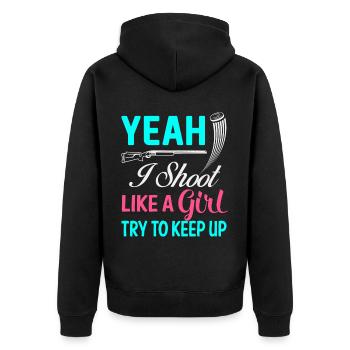 Trapschießen | Schießsport Fallenschießen Geschenk - Unisex Premium Bio Zip Hoodie - Schwarz - Hinten - Nico (187cm)