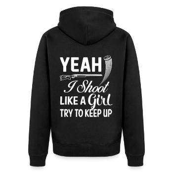 Trapschütze - Unisex Premium Bio Zip Hoodie - Schwarz - Hinten - Nico (187cm)