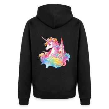 Einhorn Regenbogen Schloss Bunt Magie Fantasie - Unisex Premium Bio Zip Hoodie - Schwarz - Hinten - Nico (187cm)