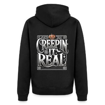 Creepin' It Real - Elegantes Halloween Shirt - Unisex Premium Bio Zip Hoodie - Schwarz - Hinten - Nico (187cm)