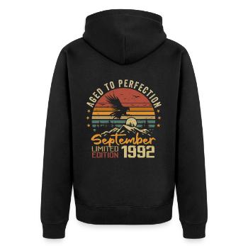 September 1992 Anniversaire Nées en Septembre 1992 - Veste à capuche bio Premium Unisexe - noir - Dos - Nico (187cm)