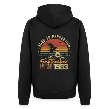 September 1983 Anniversaire Nées en Septembre 1983 - Veste à capuche bio Premium Unisexe - noir - Dos - Nico (187cm)