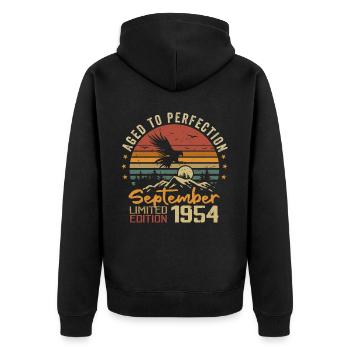 September 1954 Geburtstage geboren im September 1954 - Unisex Premium Bio Zip Hoodie - Schwarz - Hinten - Nico (187cm)