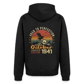 Vintage Octobre 1941 - Cadeau Rétro Octobre 1941 - Veste à capuche bio Premium Unisexe - noir - Dos - Nico (187cm)