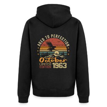 Vintage October 1963 - October 1963 Retro Gift - Unisex Premium Organic Zip Hoodie - black - Back - Nico (187cm)