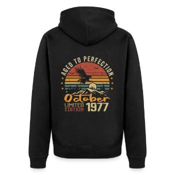Vintage October 1977 - October 1977 Retro Gift - Unisex Premium Organic Zip Hoodie - black - Back - Nico (187cm)