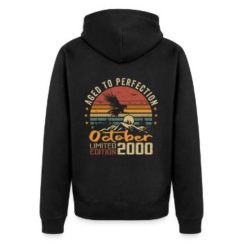 Vintage October 2000 - October 2000 Retro Gift - Unisex Premium Organic Zip Hoodie - black - Back - Nico (187cm)