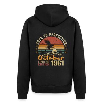 Vintage October 1961 - October 1961 Retro Gift - Unisex Premium Organic Zip Hoodie - black - Back - Nico (187cm)
