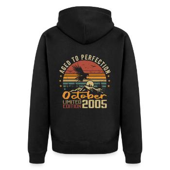 Vintage October 2005 - October 2005 Retro Gift - Unisex Premium Organic Zip Hoodie - black - Back - Nico (187cm)