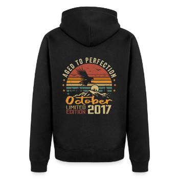 Vintage Octobre 2017 - Cadeau Rétro Octobre 2017 - Veste à capuche bio Premium Unisexe - noir - Dos - Nico (187cm)