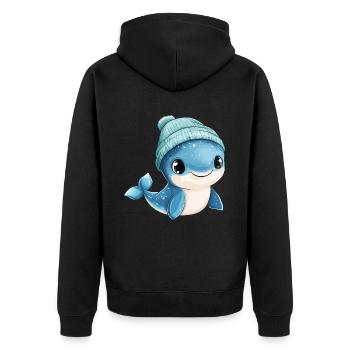 Whale Cute Cute Baby Kids Animal Blue Whale Cartoon - Unisex Premium Organic Zip Hoodie - black - Back - Nico (187cm)
