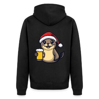 Robbe Tier Weihnachten Bier Lustig - Unisex Premium Bio Zip Hoodie - Schwarz - Hinten - Nico (187cm)