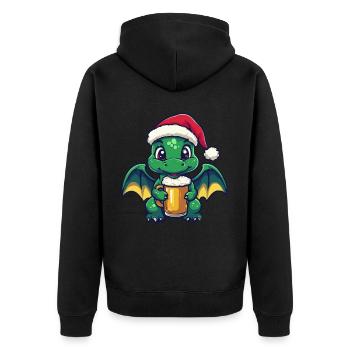 Drache Weihnachten Bier Lustig - Unisex Premium Bio Zip Hoodie - Schwarz - Hinten - Nico (187cm)
