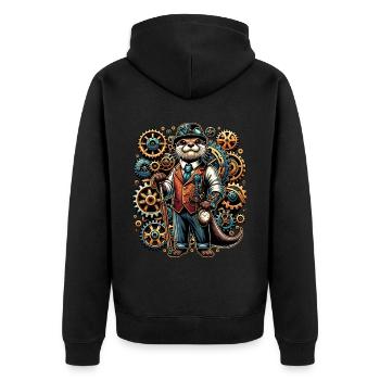 Motif steampunk avec loutre et engrenages - Veste à capuche bio Premium Unisexe - noir - Dos - Nico (187cm)