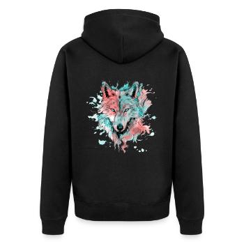 Wolf Wolf Head Predator Forest Nature Wilderness Art - Unisex Premium Organic Zip Hoodie - black - Back - Nico (187cm)