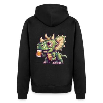 Dinosaurier triceratops Pixel Bier - Unisex Premium Bio Zip Hoodie - Schwarz - Hinten - Nico (187cm)