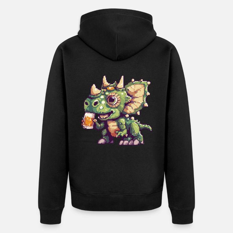 Dinosaure tricératops Pixel Beer - Veste à capuche bio Premium Unisexe - noir