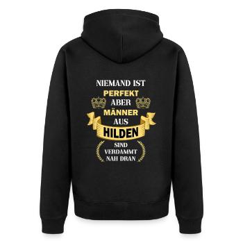Hilden Deutschland Stadt Heimat Männer Perfekt - Unisex Premium Bio Zip Hoodie - Schwarz - Hinten - Nico (187cm)