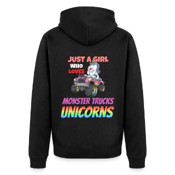 Monster Truck Unicorn Rainbow Child I Gift - Unisex Premium Organic Zip Hoodie - black - Back - Nico (187cm)