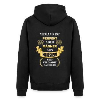Hildesheim Deutschland Stadt Heimat Männer Perfekt - Unisex Premium Bio Zip Hoodie - Schwarz - Hinten - Nico (187cm)