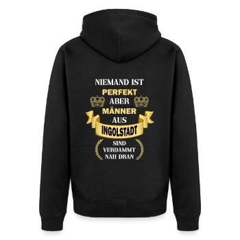 Ingolstadt Deutschland Stadt Heimat Männer Perfekt - Unisex Premium Bio Zip Hoodie - Schwarz - Hinten - Nico (187cm)