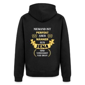 Jena Deutschland Stadt Heimat Männer Perfekt - Unisex Premium Bio Zip Hoodie - Schwarz - Hinten - Nico (187cm)