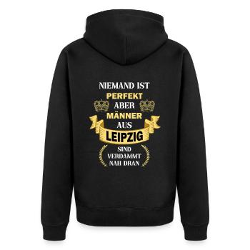 Leipzig Deutschland Stadt Männer Perfekt Spruch - Unisex Premium Bio Zip Hoodie - Schwarz - Hinten - Nico (187cm)