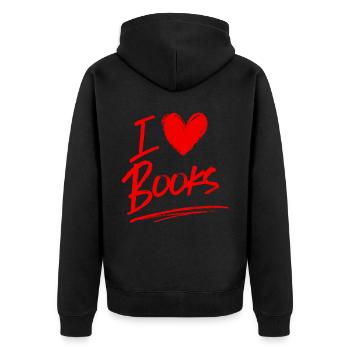 I love books - Unisex Premium Organic Zip Hoodie - black - Back - Nico (187cm)