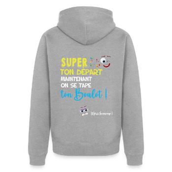 Collègue départ cadeau humour 36.png - Veste à capuche bio Premium Unisexe - gris chiné - Dos - Nico (187cm)