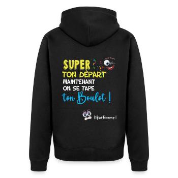 Collègue départ cadeau humour 36.png - Veste à capuche bio Premium Unisexe - noir - Dos - Nico (187cm)
