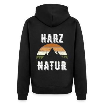 Harz Natur wandern Berge Geschenk - Unisex Premium Bio Zip Hoodie - Schwarz - Hinten - Nico (187cm)