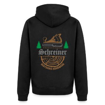 Professional Schreiner | Farben änderbar - Unisex Premium Bio Zip Hoodie - Schwarz - Hinten - Nico (187cm)