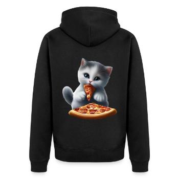 Cat eats pizza - Unisex Premium Organic Zip Hoodie - black - Back - Nico (187cm)