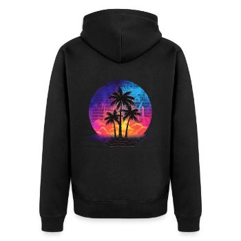 Sommer Strand Meer Palmen Urlaub Neon Farben Bunt - Unisex Premium Bio Zip Hoodie - Schwarz - Hinten - Nico (187cm)