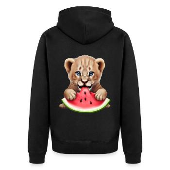 Baby Löwe frisst Wassermelone - Unisex Premium Bio Zip Hoodie - Schwarz - Hinten - Nico (187cm)